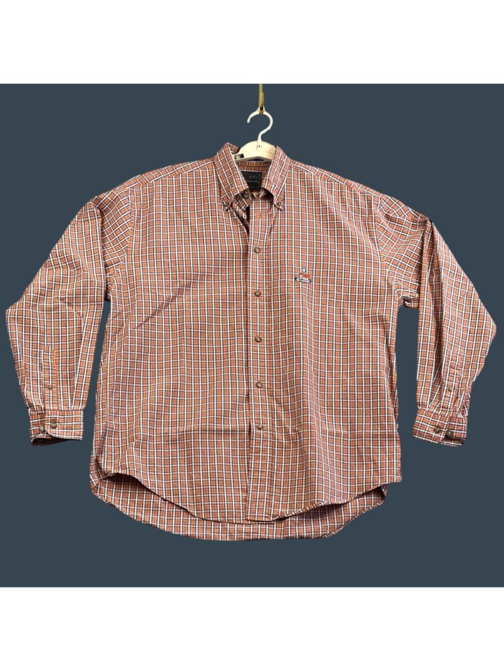 Faconnable Mens Large Shirt Orange Plaid Button Down Long Sleeve USA 100% Cotton - Picture 6 of 10